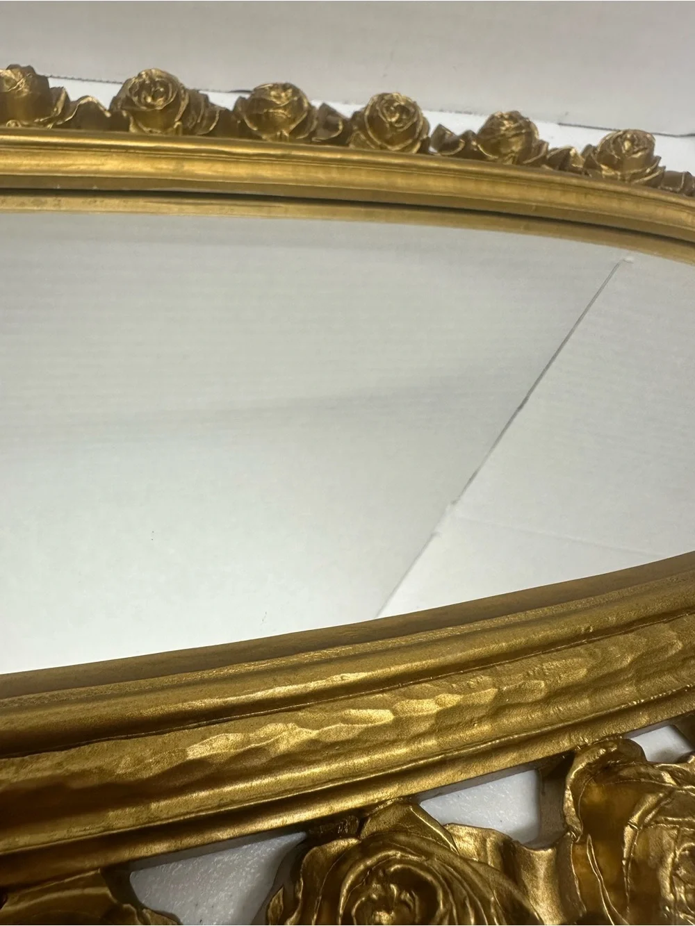Vintage Syroco 2324 Gold Oval Mirror Roses Bow Hollywood Regency 25”